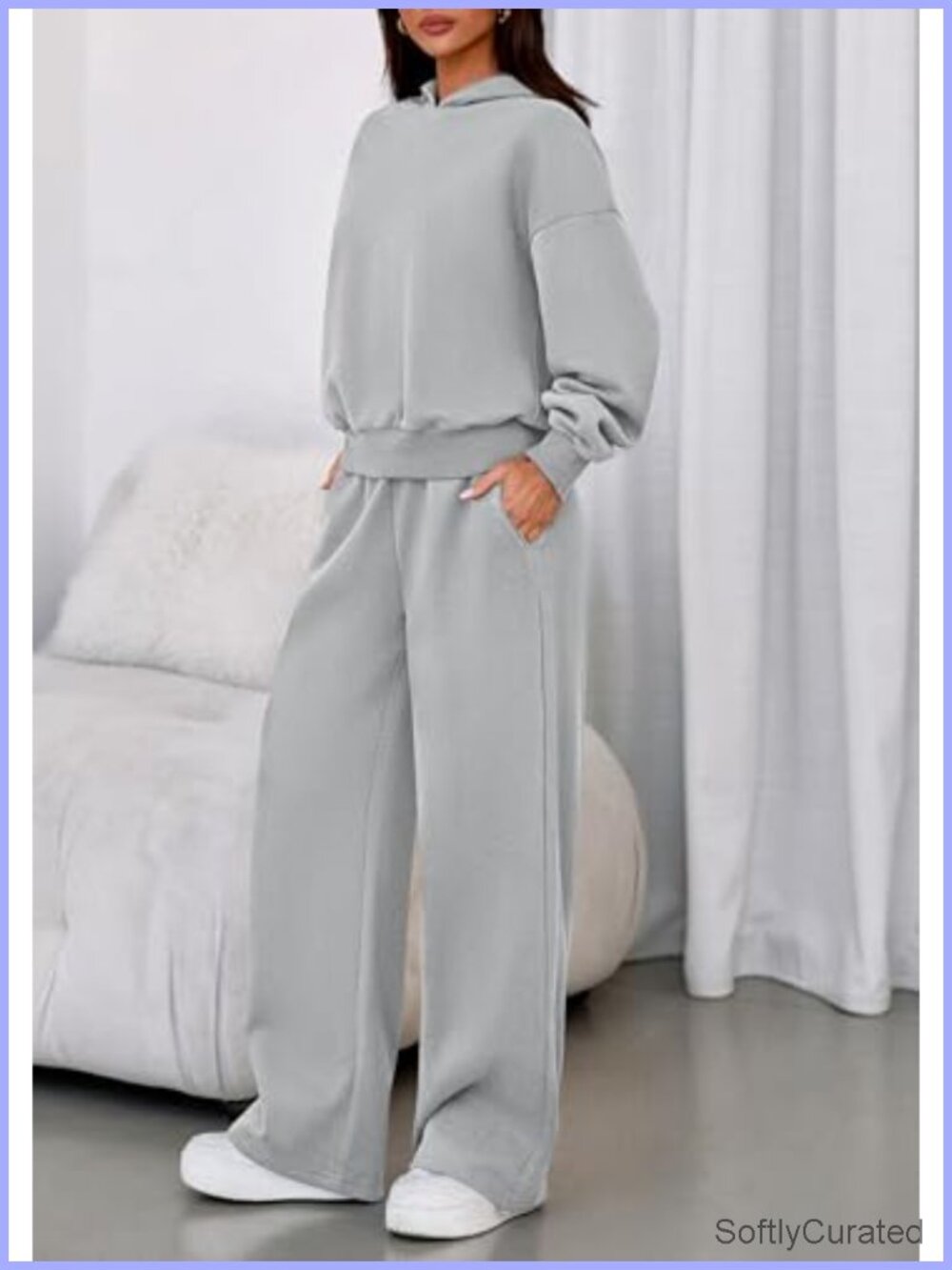 2 Piece Sweatsuit Set Long Sleeve Hoodie Wide Leg Joggers Matching Tracksuit - Picture 2 of 6